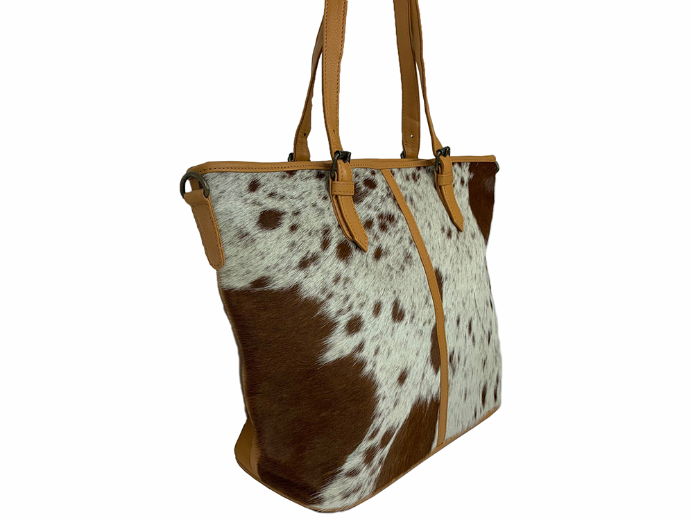 Belle Couleur - Adele Speckled Tan and White Cowhide Bag