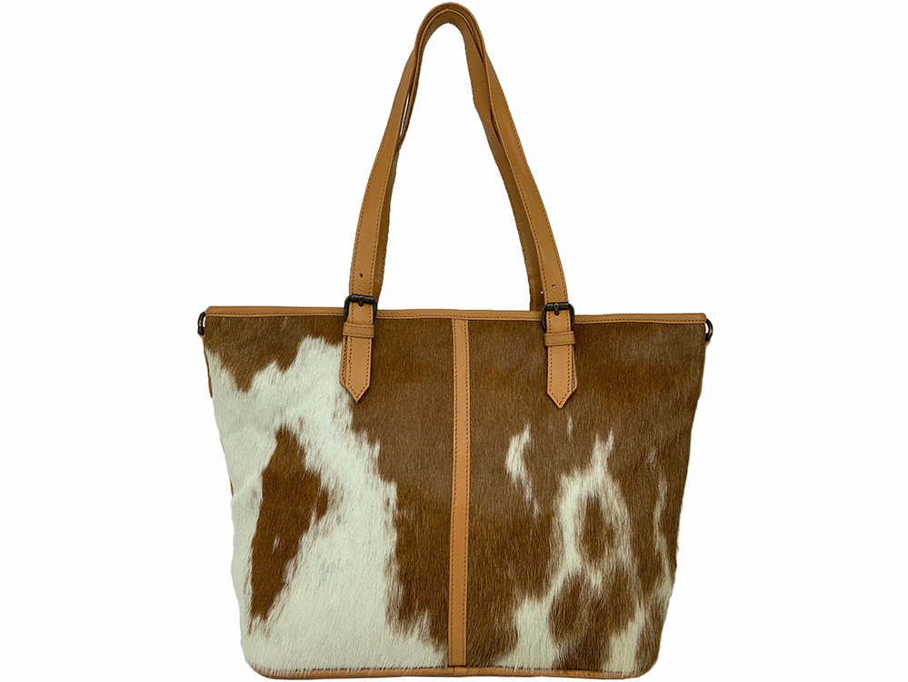 Belle Couleur - Adele Tan and White Cowhide Bag