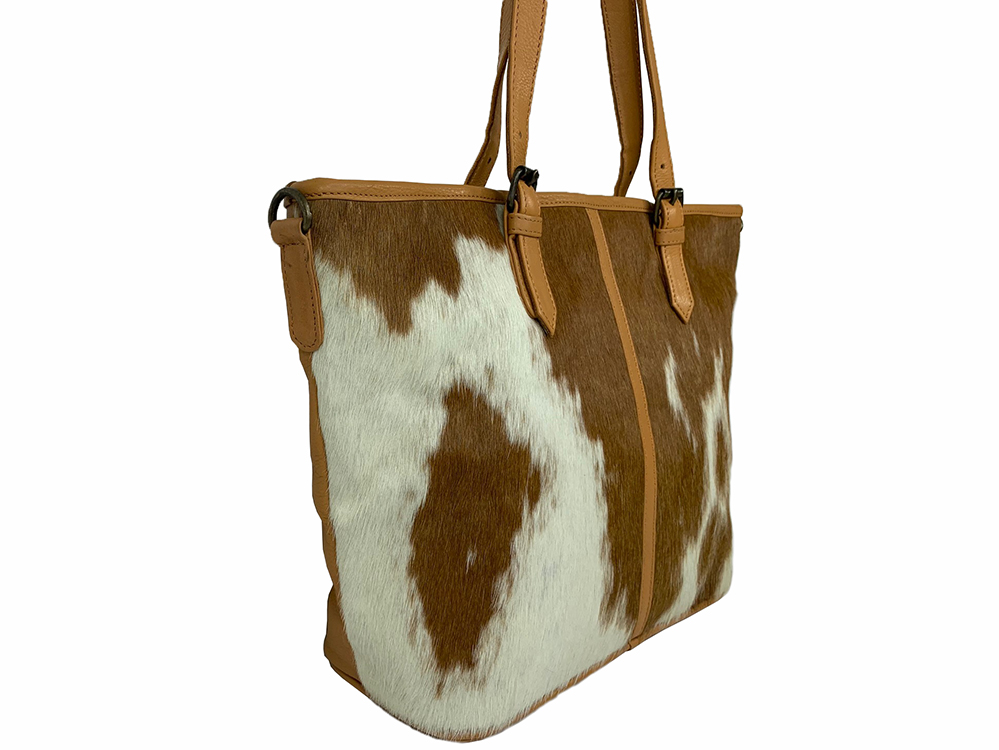 Belle Couleur - Adele Tan and White Cowhide Bag