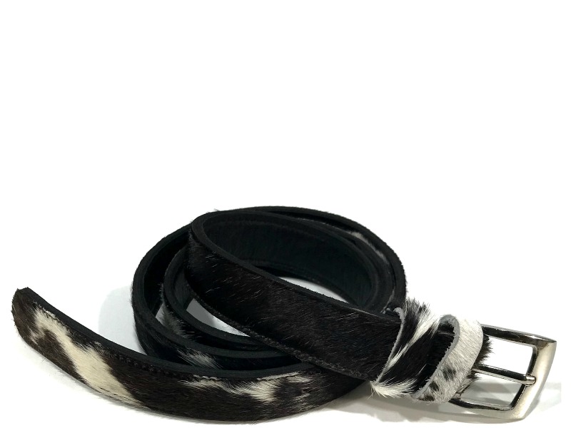 Black and White Cowhide Belt