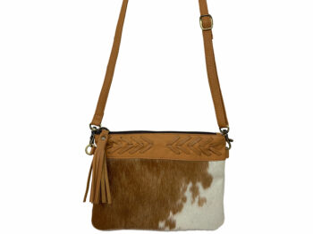 Belle Couleur - Gisele Tan and White Cowhide Bag