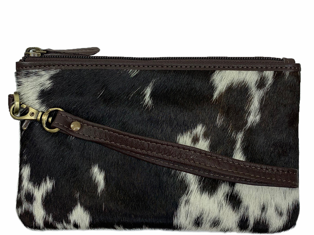 Belle Couleur - Clara Flecked Chocolate and White Cowhide Clutch