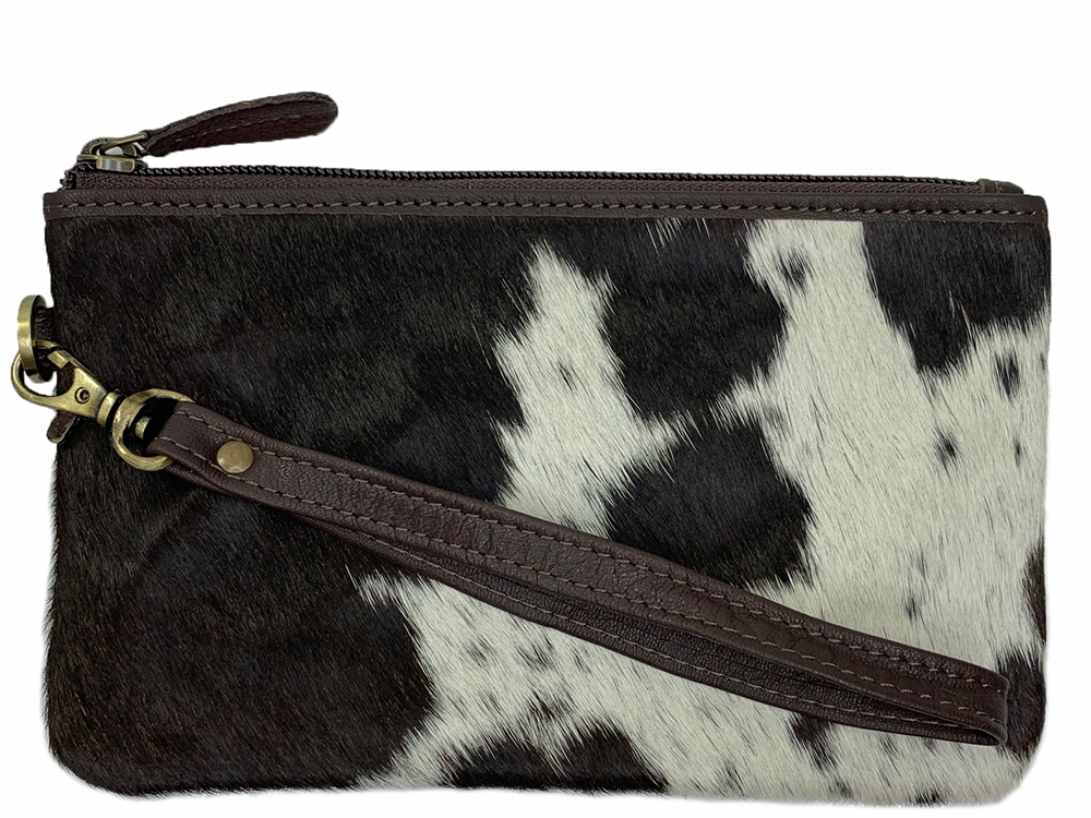 Belle Couleur - Clara Chocolate and White Cowhide Clutch