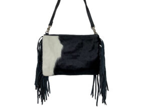 Claudine Black and White Cowhide Tassel Bag