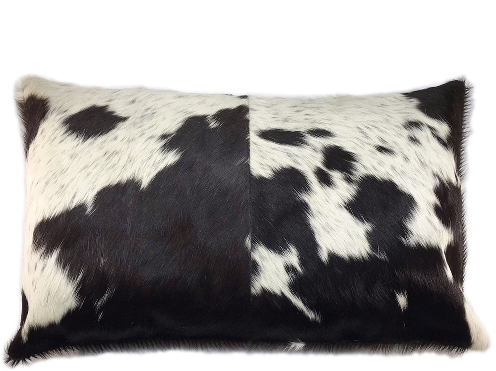 Rectangle Cowhide Cushion Cover Dark Black And White Cowhide