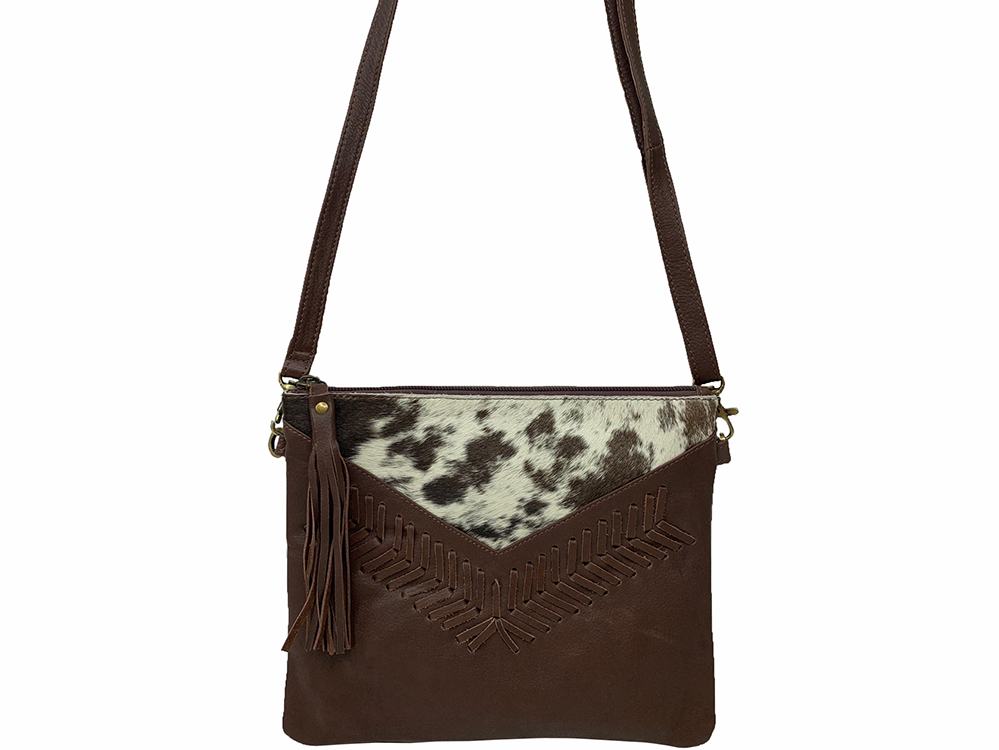 Belle Couleur - Blaise Flecked Chocolate and White Cowhide bag