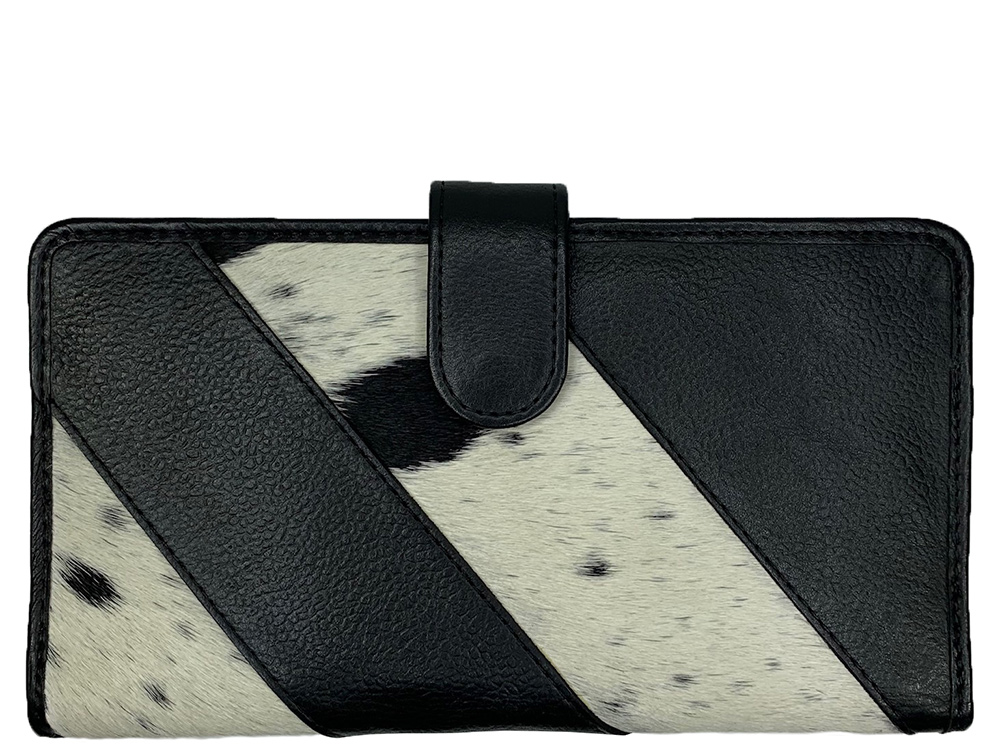 Belle Couleur - Gabriel Speckled Black and White Cowhide Travel Wallet