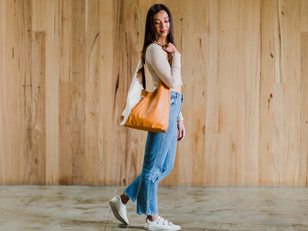 Belle Couleur - Sofie Bag Tan and White Cowhide
