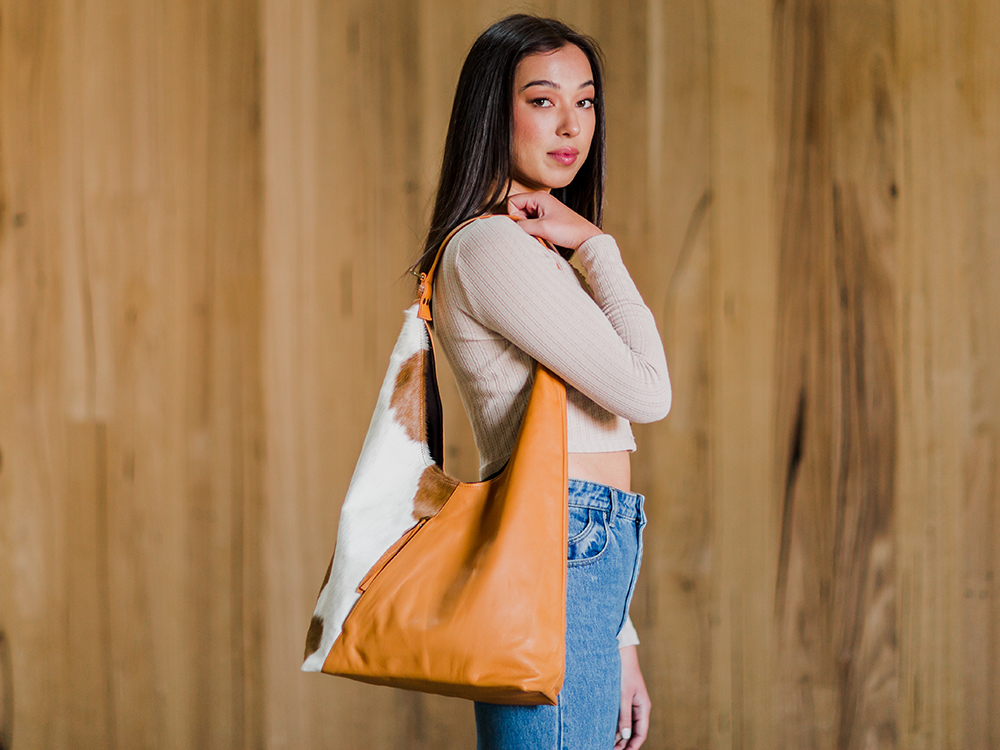 Belle Couleur - Sofie Bag Tan and White Cowhide