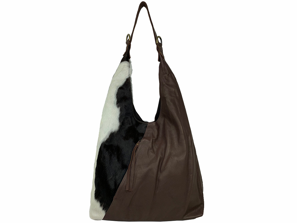 Belle Couleur - Sofie Chocolate and White Cowhide Bag