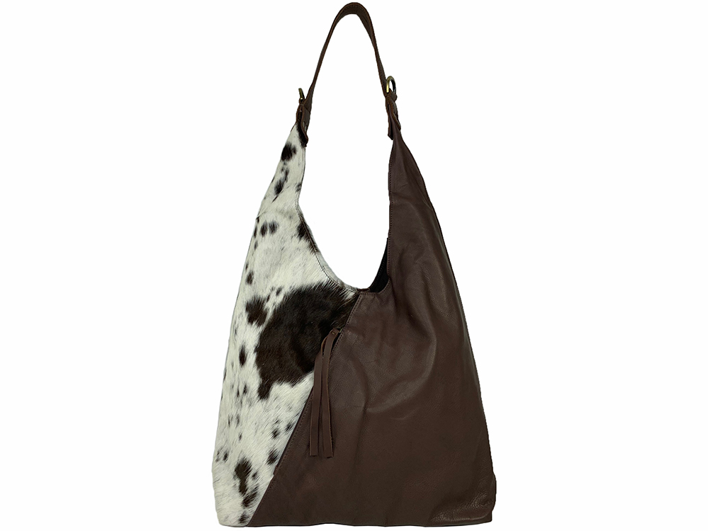 Belle Couleur - Sofie Speckled Chocolate and White Cowhide Bag