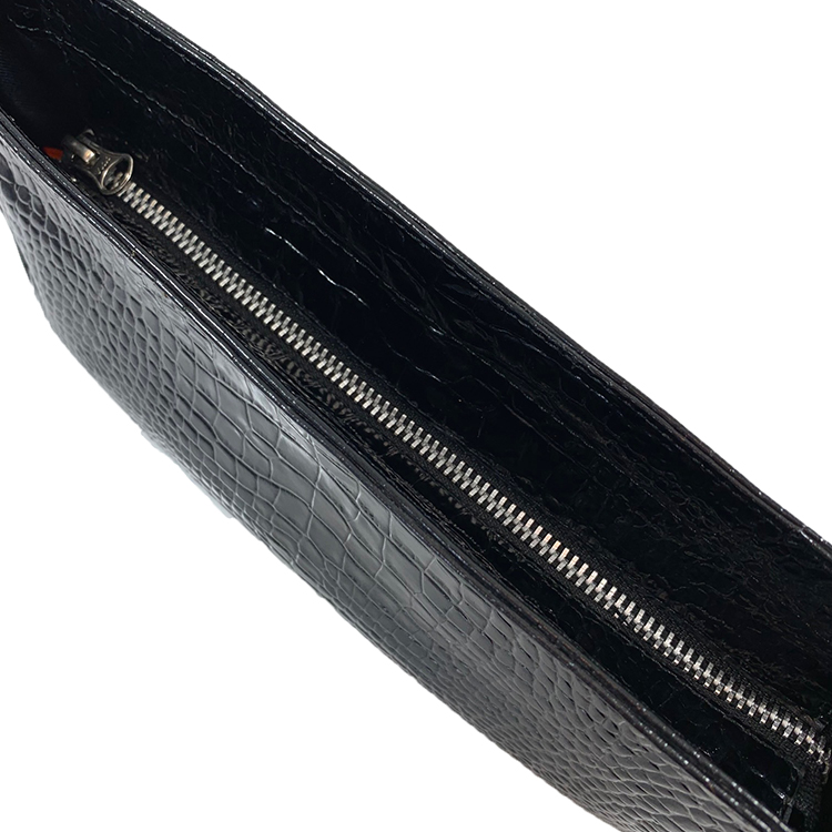 Lille - Black Croc Embossed Leather Bag - Belle Couleur