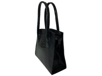 Belle Couleur - Mimi Black Croc Embossed Leather Bag
