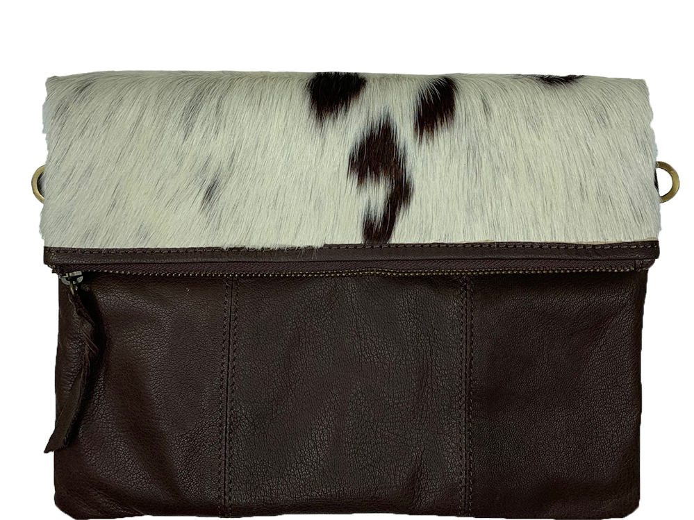 Belle Couleur - Elsa Flecked Chocolate and White Cowhide Bag