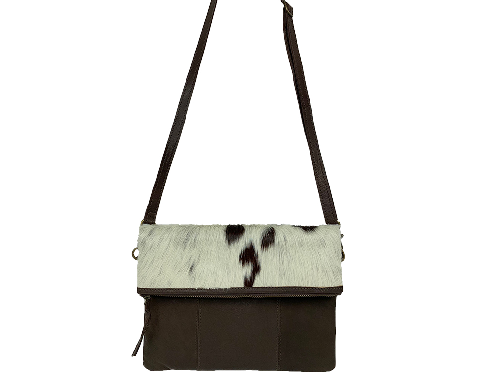Belle Couleur - Elsa Flecked Chocolate and White Cowhide Bag