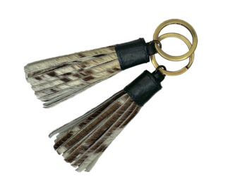 Belle Couleur - Mini Coco Chocolate and White Cowhide Tassel Keyring