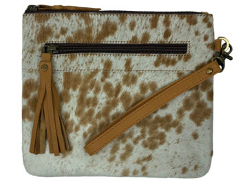 Belle Couleur - Audrey Speckled Tan and White Cowhide Clutch