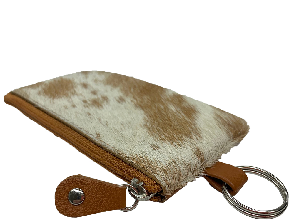 Belle Couleur - Lois Tan and White Cowhide Key Ring Wallet