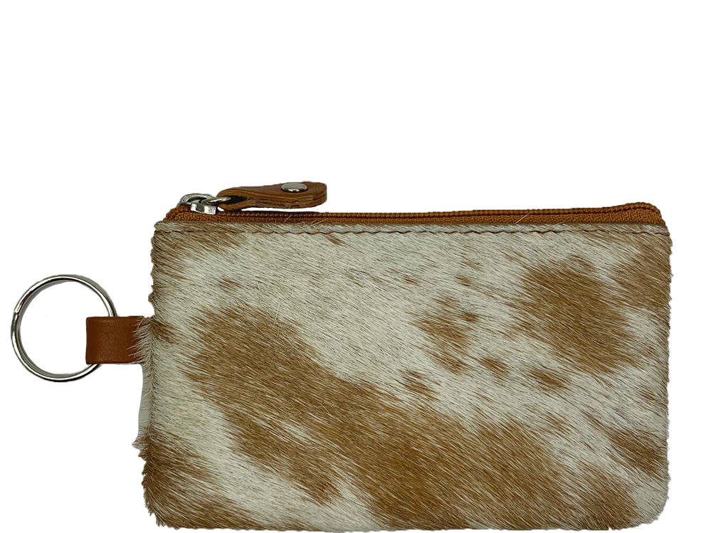 Belle Couleur - Lois Tan and White Cowhide Key Ring Wallet