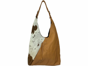 Belle Couleur - Sofie Light Tan and White Cowhide Bag