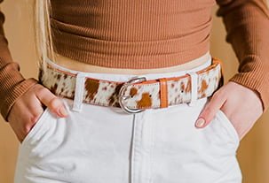 Belle Couleur - Marie Tan and White Cowhide Belt