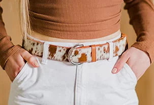 Belle Couleur - Marie Tan and White Cowhide Belt